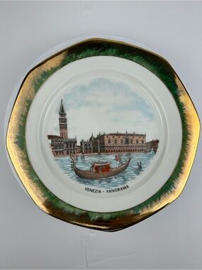 SALE! Seltmann Weiden Bavaria Venezia Panorama Decorative Plate 10" Gold Green